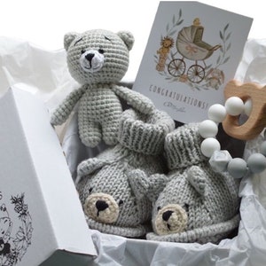 Baby-Geschenkbox zur Enthüllung des Geschlechts, Baby-Geschenk zur Geburt, Geschenkset zur Geburt mit Teddy-Spielzeug, Baby-Teddy-Schühchen, Glückwunsch, Baby-Foto-Requisiten