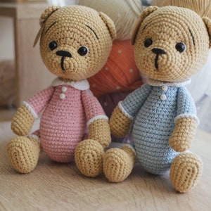 Cute crochet plush teddy in pajamas Sleeping toy teddy image 5