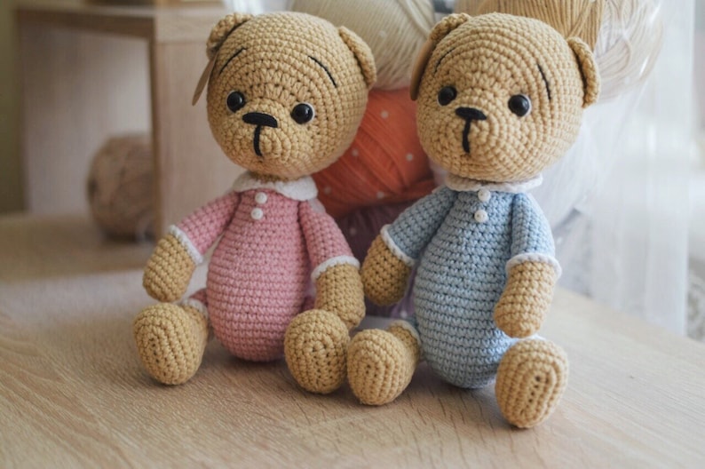 Cute crochet plush teddy in pajamas Sleeping toy teddy image 5