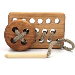 Schnürspielzeug aus Holz, Montessori-Knopfschnürspielzeug, Holzspielzeug für Kleinkinder, Geschenkidee für Kleinkinder, Montessori-Reisespielzeug, Kleinkindgeschenk