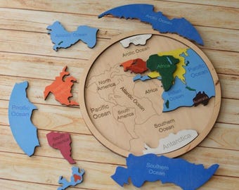 子供向け木製世界地図パズル – モンテッソーリ学習玩具、教育的な地理