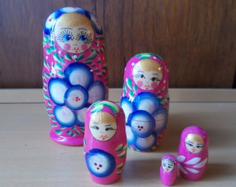 Matryoshka Russian Nesting Doll wooden Russian Pink  matrioshka Babuska Matruska gift decor.