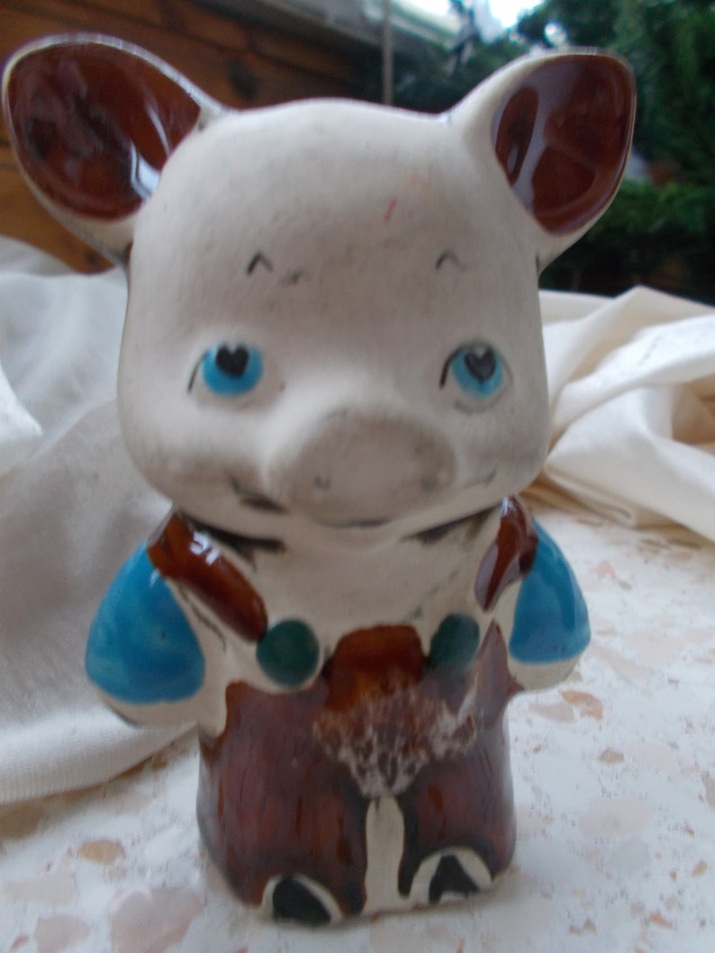 Céramique trois petits cochons loup figurines collection de Noël poterie naturelle sac cadeau russe Gzhel porcelaine Pig in overall