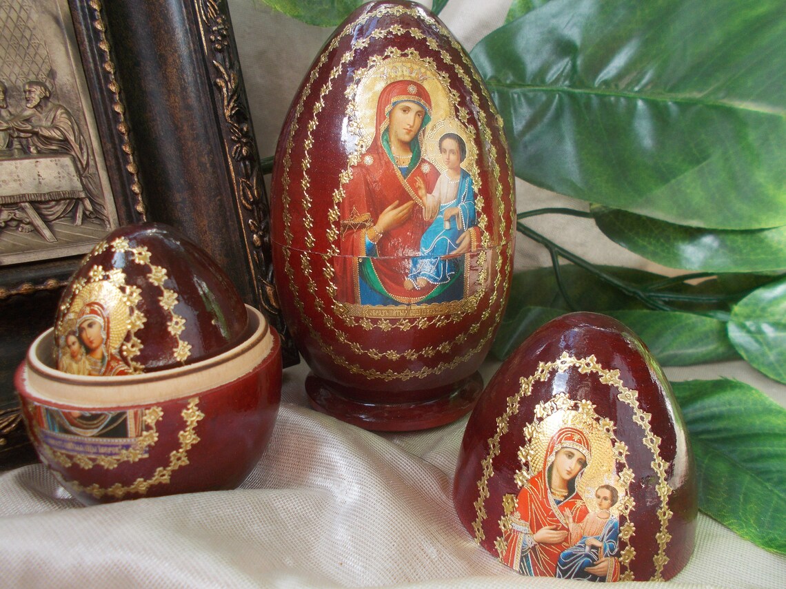 Russian dolls 3 Egg shaped unit religious Nesting Matryoshka Etsy