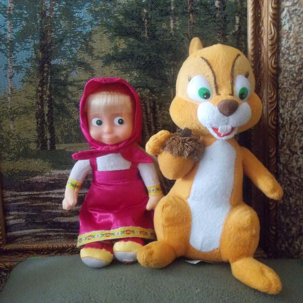 QUEST GAME SET  Masha doll, Masha and the Bear,  Plush Squirrel sings,   interactive toy  gift kid.