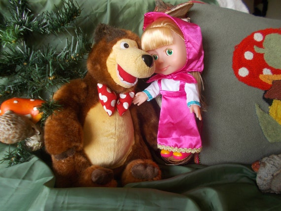 9" MASHA AND THE BEAR Cartoon Characters Plush Toy Kids Soft Doll Toys Xmas Gift 