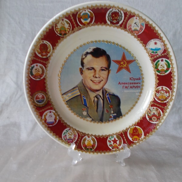 Russie soviétique Plaque Souvenir Porcelaine URSS Gagarine astronaute Décoration murale vintage.