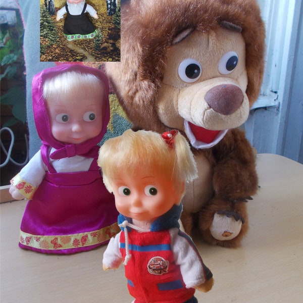 Masha doll, 3 new dresses, plush Bear-cub singing , interactive toy inspired by Masha and the Bear cartoons series personages, gift for kids