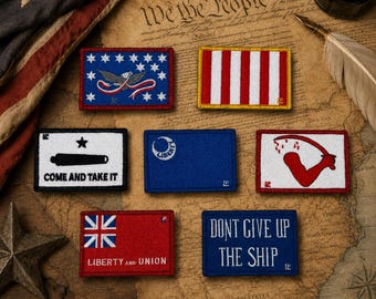 America 250 Historical Flags Patch Collection 2.0: Embroidered 2x3 Hook & Loop Patches