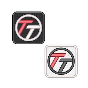 May include: Two embroidered patches with a "TT" logo inside a circle. One patch has a black background with red and white details, the other has a white background with red and black details. The patches are square with rounded corners.