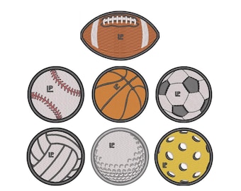 Sports Ball Die Cut Collection Embroidered 2x2 Hook & Loop Patch