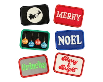 Christmas Embroidered Patch Collection: Santa, Grinchy, Ornaments, etc. - 2x3 Hook & Loop