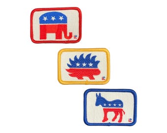 政党刺繍パッチ：共和党、自由党、民主党 2x3 フック＆ループ