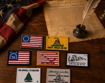 America 250 Historical Flags Patch Collection: Embroidered 2x3 Hook & Loop Patches