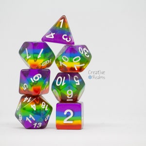 Dice set rainbow | Dice Set Rainbow | 7 pieces | Resin dice | Resin | transparent | Pen & paper role play