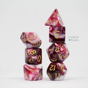 Dice set Creamy cherries | Dice Set Cherry Cream | 7 pieces | Acrylic cubes | Pen & Paper Role Playing | Tabletop