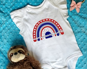 4th of July American Rainbow Ruffle Onesie with Tutu - Patriotic and Playful Baby Outfit