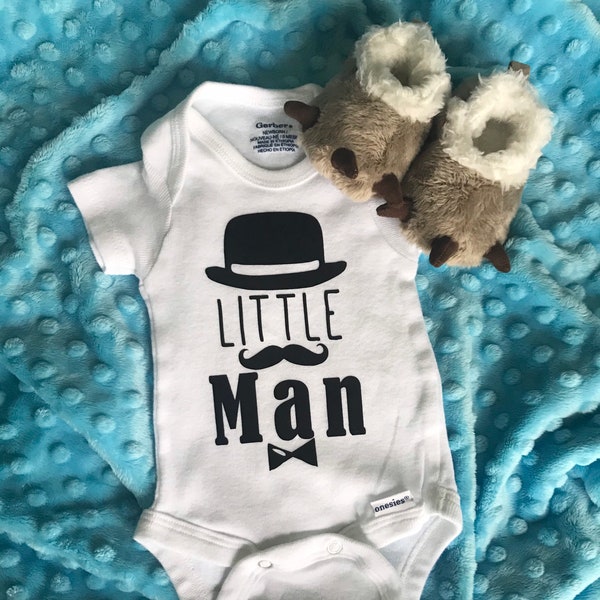 Little Man Baby Bodysuit | Top Hat and Mustache Baby Boy Outfit | Gender Reveal for a Boy | Little Man Baby Shower Gift