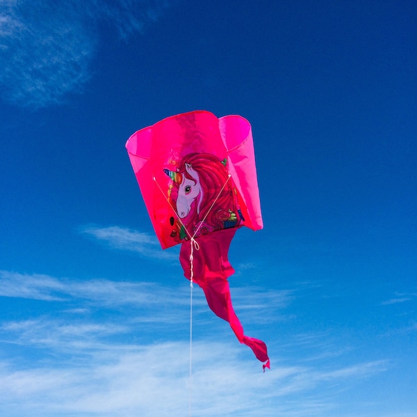 Einhorn Einleinerdrache für Kids, Taschendrache, Unicorn Kite, Pocket Kite, Einleinerdrachen, Kinderdrache, Outdoor Spielzeug, Family Beach Fun