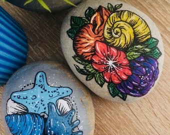 Muscheln Maritime handgemalte Steine Hausdekoration Nautische Wohndekorationen Küstenkunst Meer Stranddekoration Handbemalte Natursteine