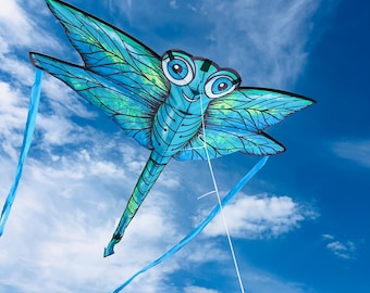 Libelle Drache, Einleinerdrache für Kids, blue turquoise dragonfly kite, single line kite, outdoor toy, Kinderdrache, family beach fun