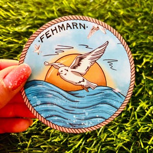 Aufkleber Handgefertigte und Wetterbeständige Vinile adesivo Fehmarn Ostsee Segelboot Leuchtturm Möwe Anker Meer Maritime Nautische Sticker