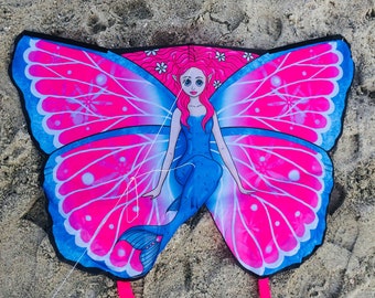 Schmetterling Meerjungfrau Einleinerdrache für Kids, pink blue single line kite butterfly, gifts for girls, outdoor toy, beach fun