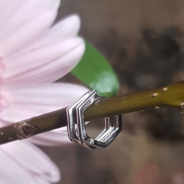 sterling silver hoop earrings ~ small hoop earrings ~ Hexagon hoops ~  silver hoops ~ huggie hoops ~ cartilage earrings ~ dainty hoops ~