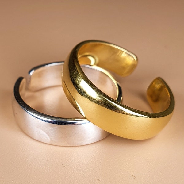 Vermeil 14k goud 925 sterling zilver verstelbare ring 6 mm ~ gewone bandring ~ duimring ~ stapelring ~ belofte trouwring