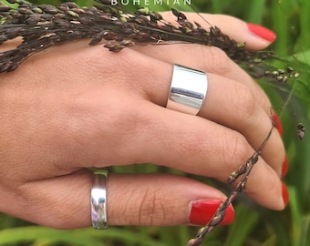 CONJUNTO DE DOS anillos ajustables de plata de ley sólida 925 ~ Anillo de plata ~ Anillo de pulgar ~ Anillos ajustables ~ Anillos de apilamiento ~ Anillo de paleta