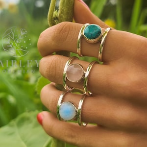 Solid Silver Real Gemstone ring ~ Sterling Silver Ring ~ Moonstone ring ~  Rose quartz ring ~ Turquoise ring ~ Statement ring ~ Boho Ring