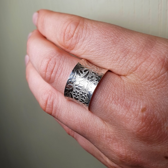 Bague de declaration florale en argent massif Bague de pouce Boho en argent sterling 925 Bague unique et elegante faite a la main Bague large Bague epaisse Etsy France