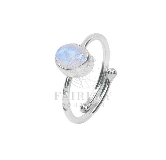 Adjustable Sterling Silver Gemstone Ring: Moonstone, Rose Quartz, Garnet