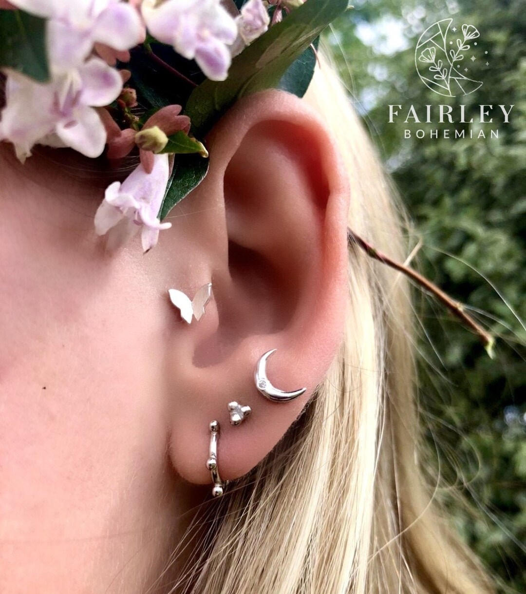 Silver Earring Set Sterling Silver Stud Hugging Hoop Etsy