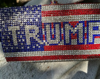 A Trump Rhinestone Purse – Trump 2024 tote bag", "MAGA handbag", "Donald Trump purse, Republican gift, MAGA accessory, Fat Rat Family, Trump