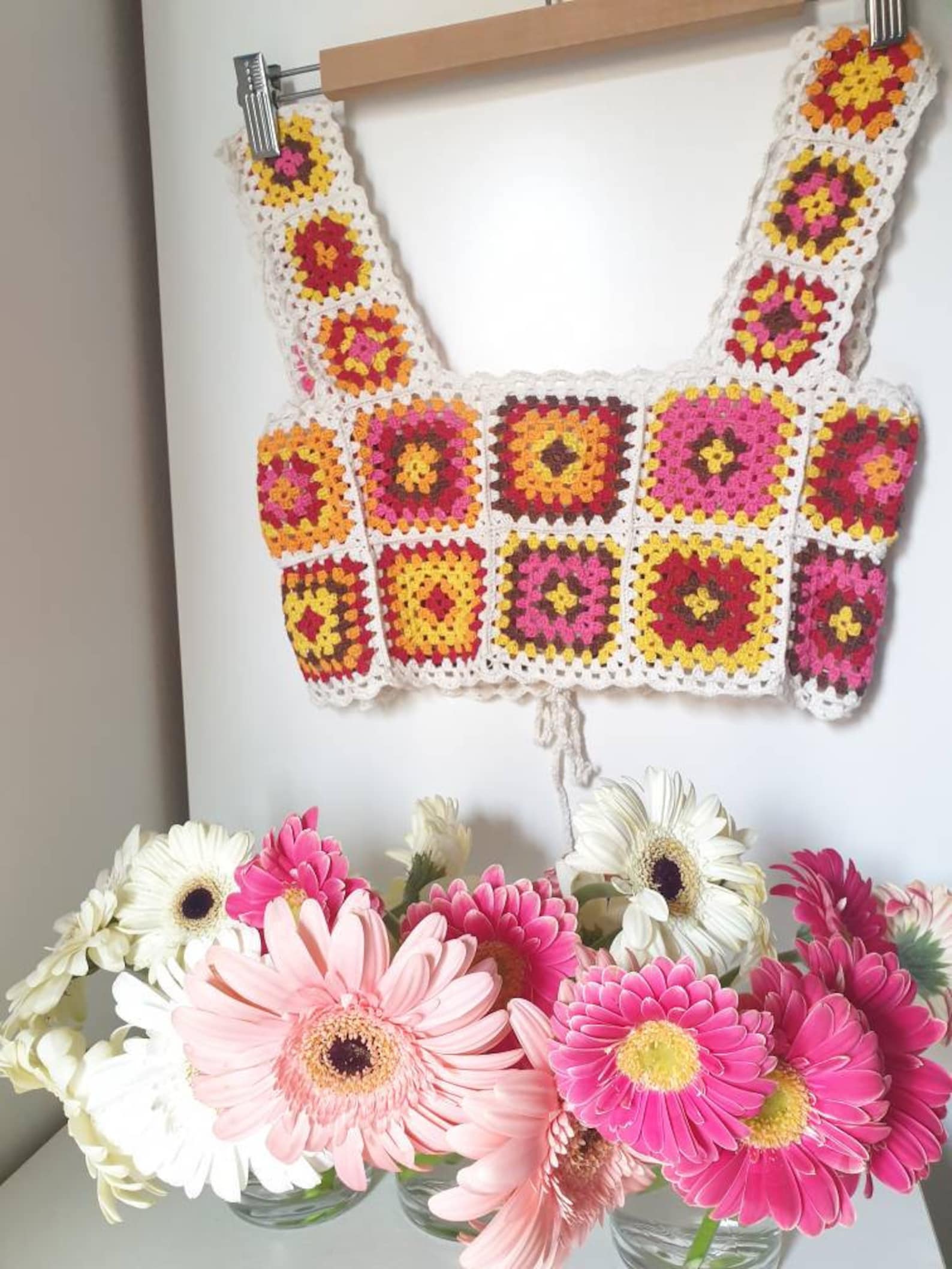 Crochet crop top granny square | Etsy