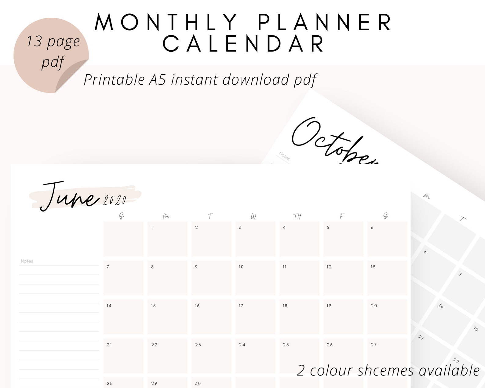 Monthly planner calendar printable calendar calendar planner | Etsy
