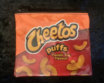 Upcycled Cheetos puffs flamin’ hot packet/ wrapper coin purse/ zippy bag/ pouch