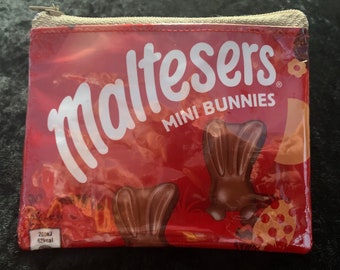 Upcycled Maltesers mini bunnies milk & white packet/ wrapper coin purse/ zippy bag/ pouch