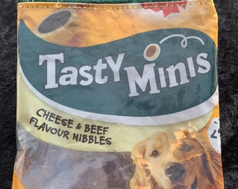 Upcycled Tasty Mini’s dog treats packet/ wrapper coin purse/ zippy bag/ pouch