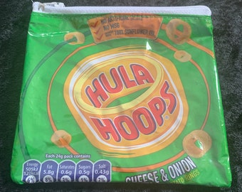Upcycled Hula Hoops cheese & onion packet/ wrapper coin purse/ zippy bag/ pouch