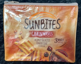 Upcycled Sunbites Grainwaves honey glazed barbecue packet/wrapper coin purse/zippy bag/pouch