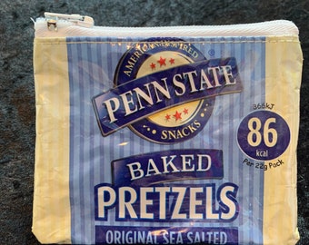 Upcycled Penn State Pretzels packet/ wrapper coin purse/ zippy bag/ pouch