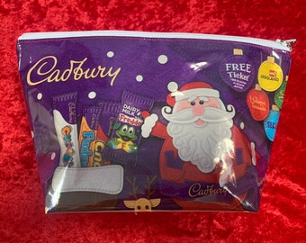Upcycled Cadbury Christmas selection box packet / wrapper makeup / cosmetic / wash bag / zippy pouch
