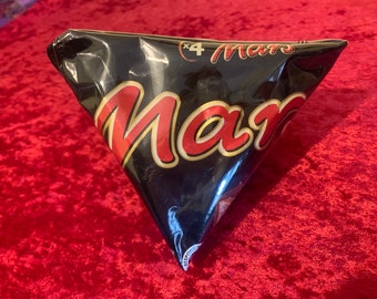 Upcycled 3D pyramid Mars bar packet/ wrapper coin purse/ zippy bag/ pouch
