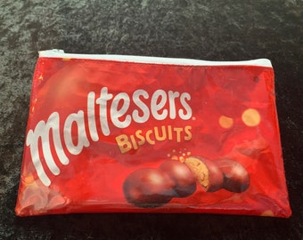 Upcycled Maltesers biscuits packet / wrapper pencil case / makeup bag / zippy bag/ pouch
