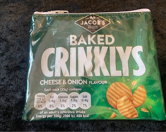 Upcycled Jacob’s cheese & onion Baked Crinklys packet/ wrapper coin purse/ zippy bag/ pouch