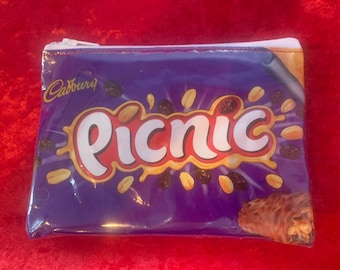 Upcycled Cadbury Picnic packet/ wrapper coin purse/ zippy bag/ mask pouch