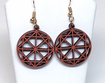 Copper Octogram Wood Earrings, Sacred Geometry, Metaphysical Jewelry