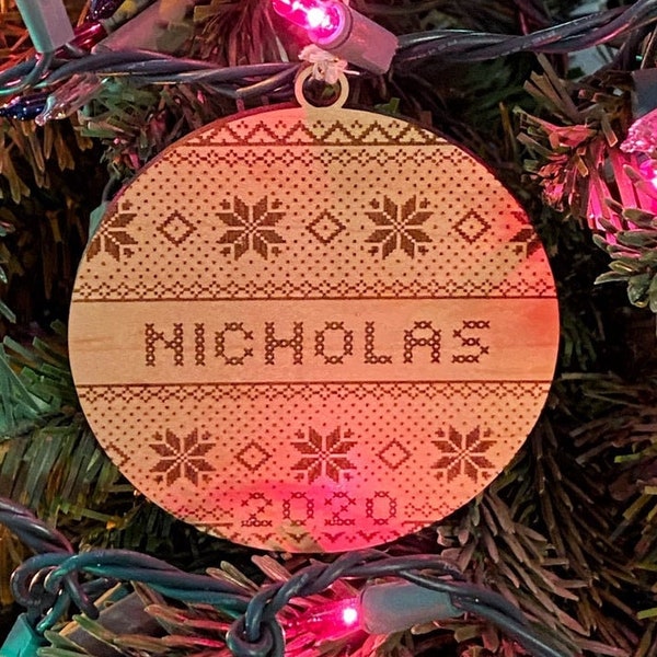 Ugly Sweater Cross Stitch Personalized Name  Ornament